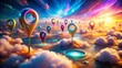 © Man888 - Surreal Map Pins: Floating Location Markers, Pointing to Dreamlike Destinations