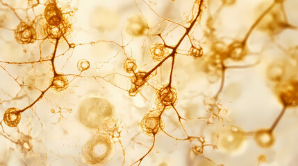 Intricate fungal hyphae network on nutrient agar - detailed texture and growth pattern in clear light photo. Networked Spores. Illustration
