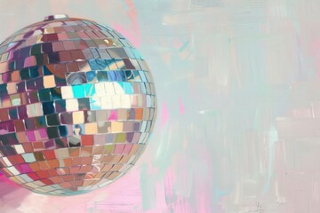 Wall Mural - oil painting of a close up on pale disco ball backgrounds sphere illuminated.