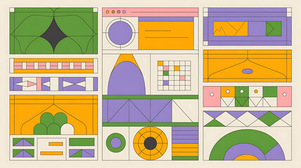 Abstract Geometric Web Design: A vibrant display of abstract web design elements, featuring geometric shapes and bold colors, creating a modern and artistic digital landscape.
