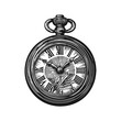 © vectorizer88 - Vintage Engraved Pocket Watch with Roman Numerals and Floral Design