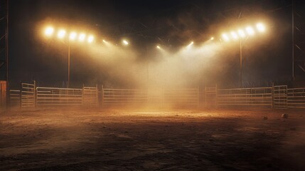 Wall Mural - desolate rodeo arena illuminated by bright lights and lingering smoke. concept rodeo arena, bright l