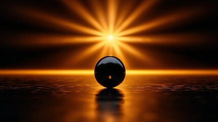 Wall Mural - a black object on a shiny surface under bright sunlight with a dark foreground object