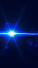 Wall Mural - Bright blue light beam radiates amidst dark background creating dynamic lens flare