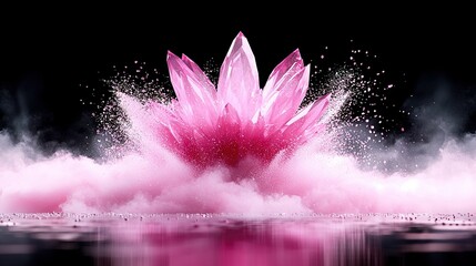 Wall Mural - a pink flower atop water, surrounded by pink-white smoke and sprinkles