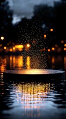 Wall Mural - a fountain spraying water under moonlight, illuminating both water surfaces