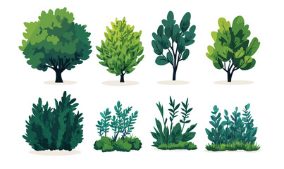 Flat Minimalist Bush and Tree Set Vector Illustration for Nature Design