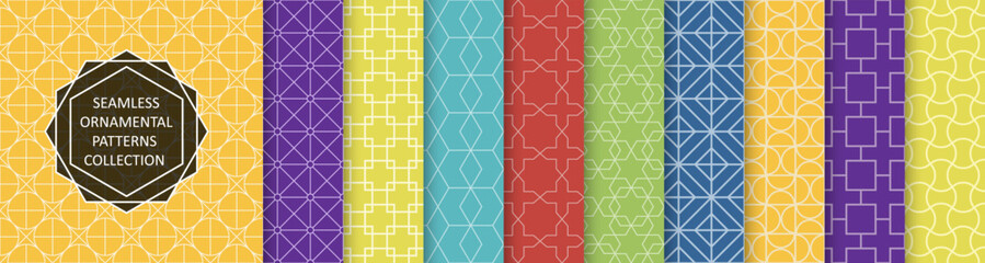 Wall Mural - collection of bright colorful geometric seamless patterns - symmetry grid textures. vector repeatabl