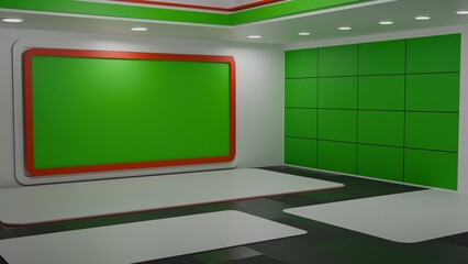 Wall Mural - 3D Virtual TV Studio News, Backdrop For TV Shows .TV On Wall.3D Virtual News Studio Background,3d illustration
