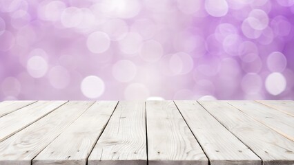 Wall Mural - Rustic white wash wood board mockup surface with purple bokeh background