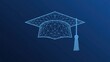 © Synaf official - Abstract graduate college, high school or university cap. Low poly wireframe vector illustration on technology blue background. Education concept