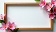 © Thitirat - Simple wooden frame with a few carefully placed blossoms, peaceful, soft