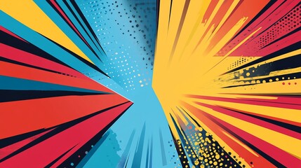 Wall Mural - vibrant blank colorful comic background with abstract dynamic shapes, halftone patterns, and radiati