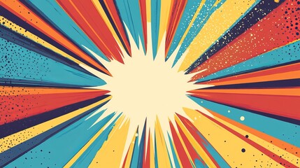 Wall Mural - vibrant blank colorful comic background with abstract dynamic shapes, halftone patterns, and radiati
