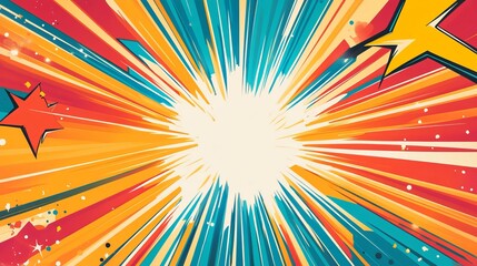 Wall Mural - comic bright background featuring vibrant halftone dots, dynamic speed lines, and explosive pop art 