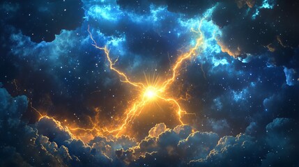 Canvas Print - comic burst background with dynamic star and thunderbolt explosion featuring vibrant pop art style, 