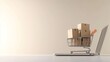 © THESUN - a shopping cart loaded with boxes sitting on top of a laptop computer