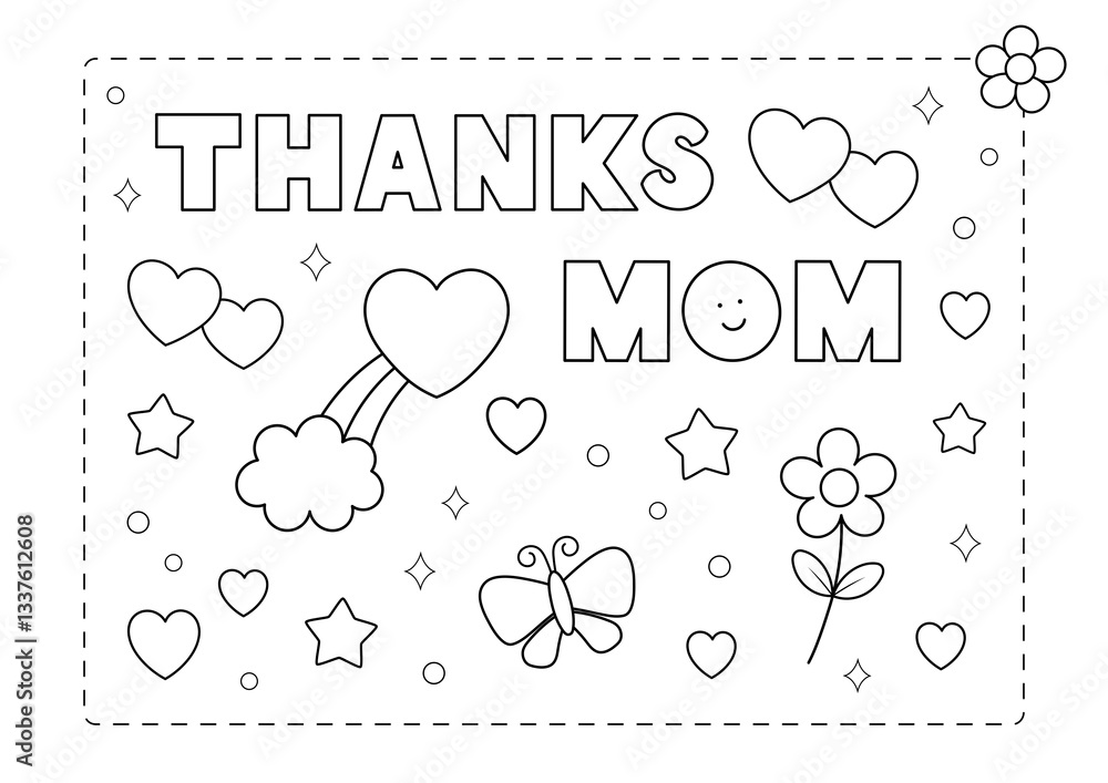 Ilustración de Stock thanks mom A4 size coloring page. you can print it ...