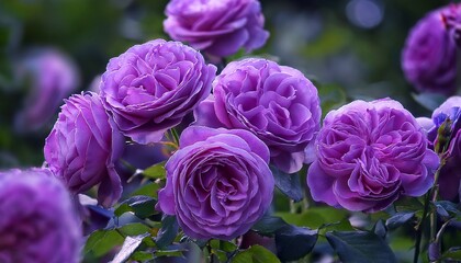 Wall Mural - brunch of purple magenta roses (rhapsody in blue) flowering in summer garden- 84189