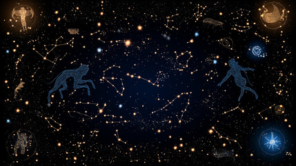 Wall Mural - Celestial Tapestry: A mesmerizing depiction of constellations, meticulously mapped across a deep space canvas, evokes a sense of wonder and cosmic exploration. 