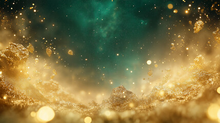 Wall Mural - celestial dance of gold and emerald: an ethereal abstract digital art piece presents a captivating i