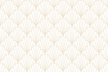 Wall Mural - art deco fan seamless pattern with thin gold lines on dark background.