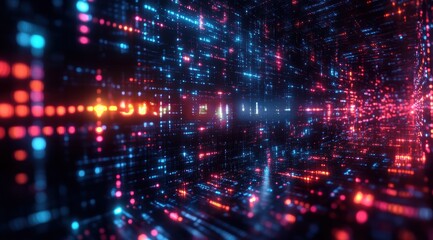 A computer screen with a lot of blue and red lights