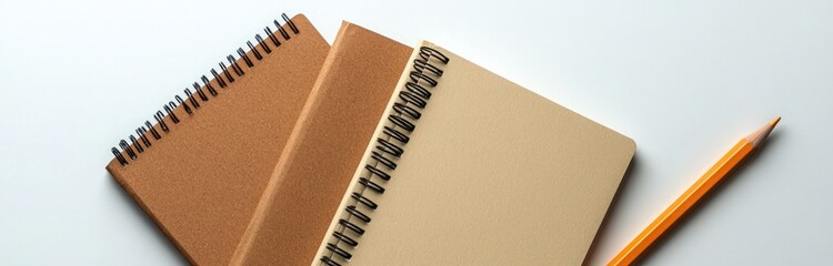 Wall Mural - Three notebooks with pencils on a white background, top view, flat lay
