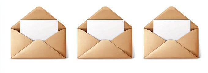 Wall Mural - Three open brown envelopes with white paper inside white background