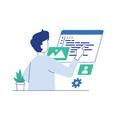 Software developer work with program code flat vector illustration