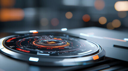 Innovative technology interface display modern workspace digital art futuristic environment close-up view user experience concept
