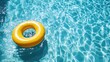 © CLOVER BACKGROUND - Vibrant Yellow Inflatable Float at Poolside with Clear Water Reflection
