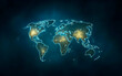 © sornram - A glowing world map illustration showcasing major cities and regions, emphasizing global connectivity and technological advancement.