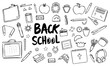© RooftopStudioBangkok - Back to school season brings excitement and preparation with various school supplies and symbols. This illustration features items like pens, notebooks, apples, and clocks, capturing essence of