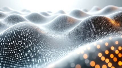 Fototapete - Abstract wavy surface of glowing particles.