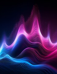Wall Mural - Abstract illustration of pink-blue frequency signal waves as particles passing