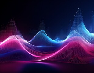 Wall Mural - Abstract illustration of pink-blue frequency signal waves as particles passing