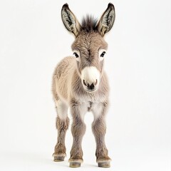 Canvas Print - a baby donkey standing shyly, soft fur details, high-key lighting, full-body shot, white background