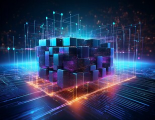 Wall Mural - Futuristic metaverse digital cubes block technology network connection concept,