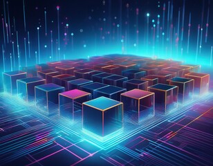 Wall Mural - Futuristic metaverse digital cubes block technology network connection concept,