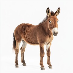 Canvas Print - a brown donkey standing with its ears perked, textured fur detailed, soft natural lighting, full-bod