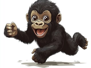 Wall Mural - a cheerful baby gorilla in vector format, its small body slightly curled as it plays happily, itssof