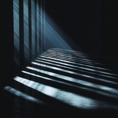 Aufkleber - Abstract Lightscape: Beams of Light Illuminate a Dark Room Creating Striped Patterns