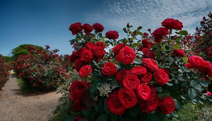 Wall Mural - red roses in bloom, lady ryder of warsaw modern shrub bred by harkness- 67728
