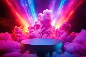 Poster - Dark Stage with Colorful Smoke and Rainbow Lights