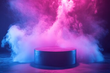 Poster - Dark Studio Product Display with Pink and Blue Neon Smoke