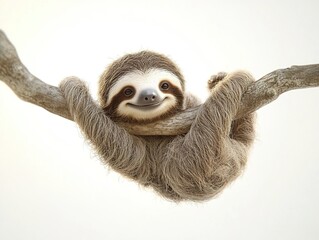 Canvas Print - a happy sloth in vector format, hanging effortlessly from a branch with a content smile, its fuzzy o