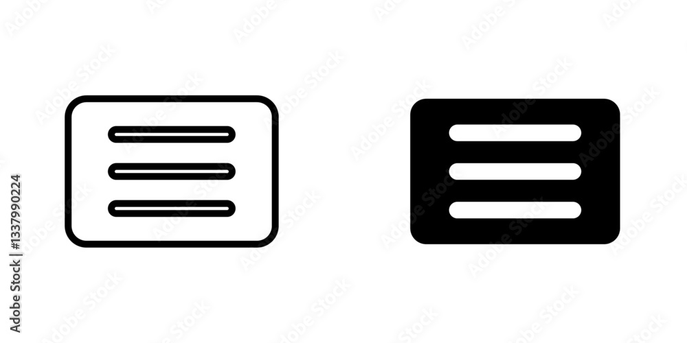 Menu list button flat Icons in line outline and flat solid style on white background