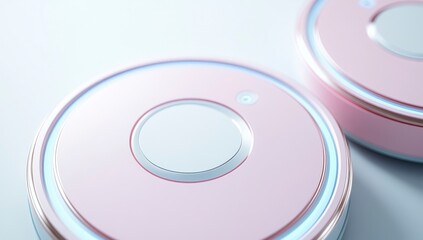 Wall Mural - two pink objects with a white circle in the middle. the objects are round and have a shiny, metallic
