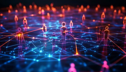 Poster - Professional social network concept with connected human figures symbolizing business relationships